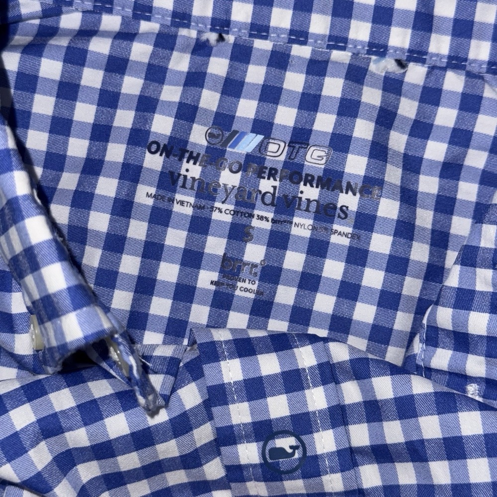 Vineyard Vines On The Go OTG Brrr Long Sleeve Button Up Men's S Blue White Check